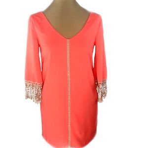 Ark & Co Neon Coral Pull Over Lace Trim Tunic Sz Small